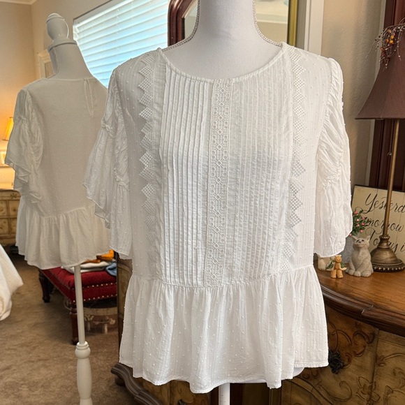 Zara White Lace-Trimmed Blouse - Picture 1 of 12
